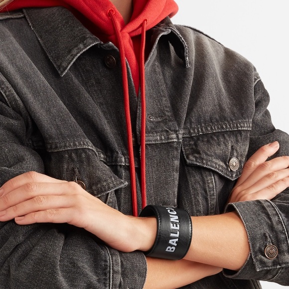 Balenciaga Jewelry - BALENCIAGA Logo Snap Cycle Leather Bracelet NEW